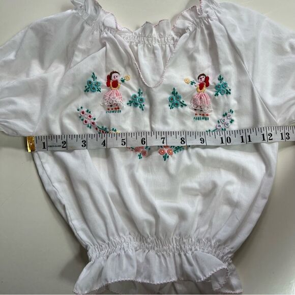 Boho Hand Embroidered Girl’s Pleated Puff Peasant Blouse - Picture 9 of 10